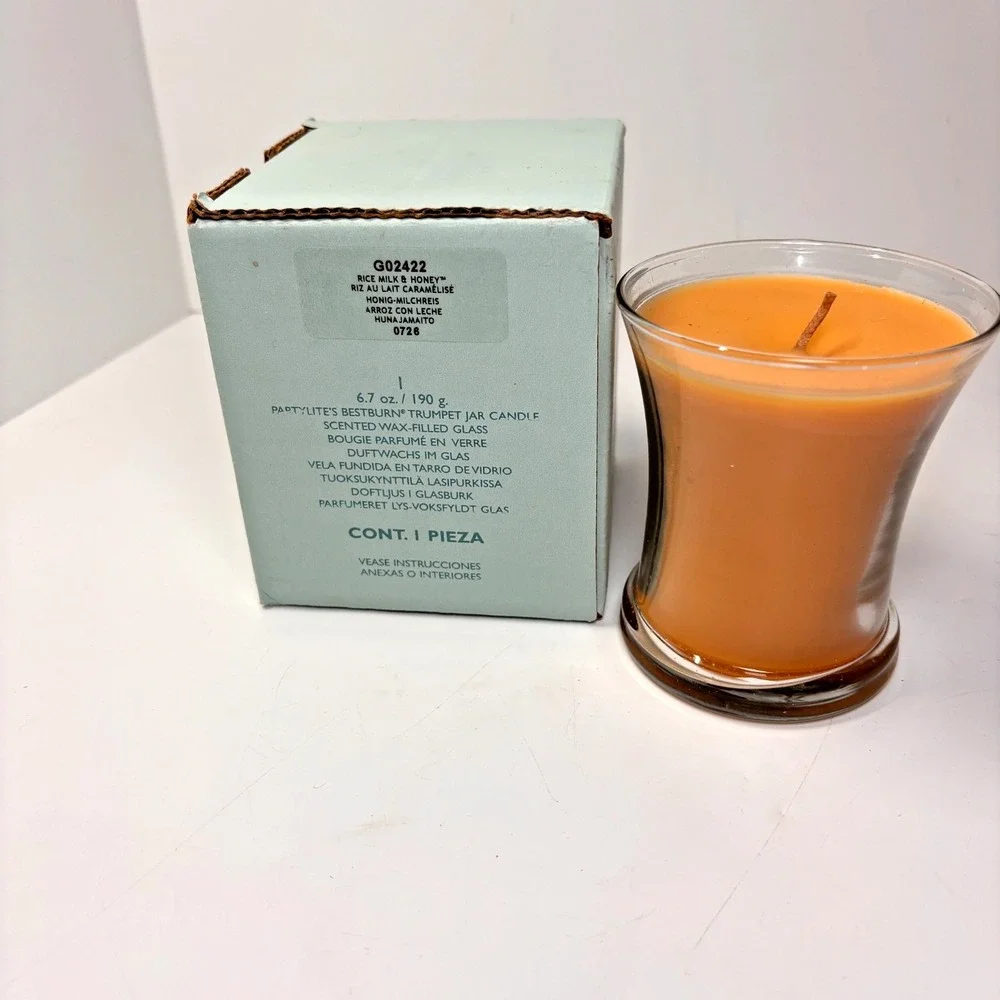 PartyLite BestBurn Trumpet Jar Candle, Rice Milk & Honey, 6.7 oz, NIB G02422